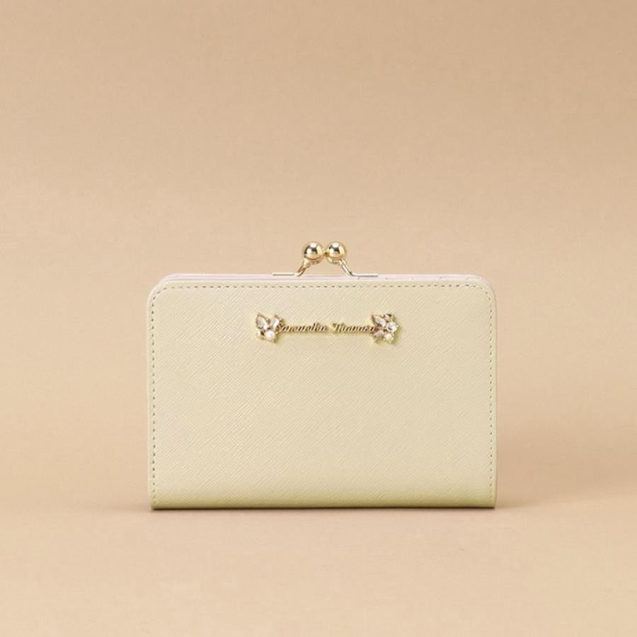 ラメレザービジュー 口金折財布 ペールイエロー 0