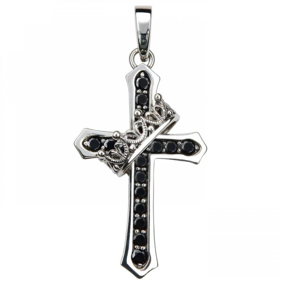 CROSS WITH CROWN/STONE ペンダント(BLACK)｜ JUSTIN DAVIS