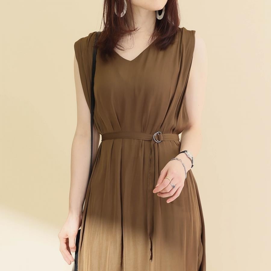 ベルト付きマキシワンピース キャメル F