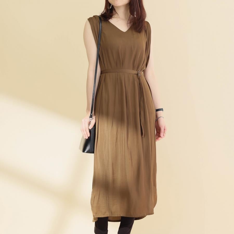 ベルト付きマキシワンピース キャメル F
