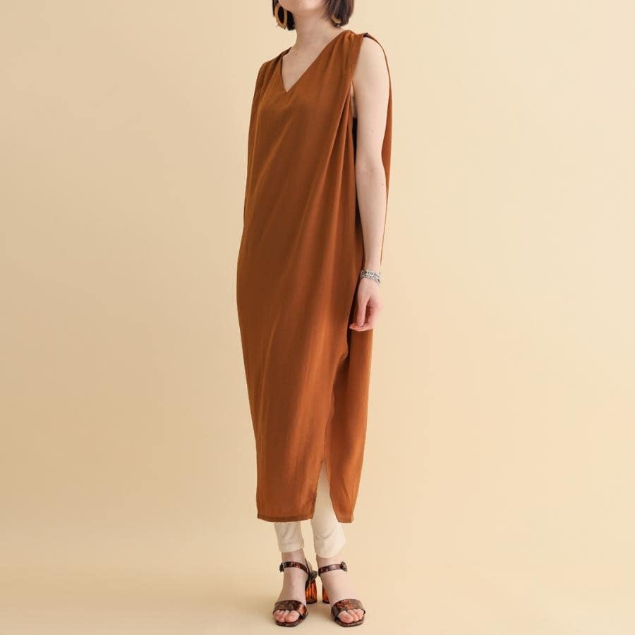 ベルト付きマキシワンピース キャメル F