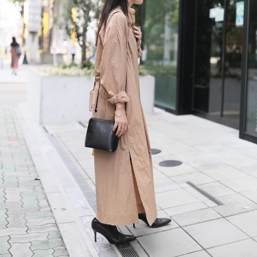 セール】コットンリネンウールスラブ ロングシャツワンピース