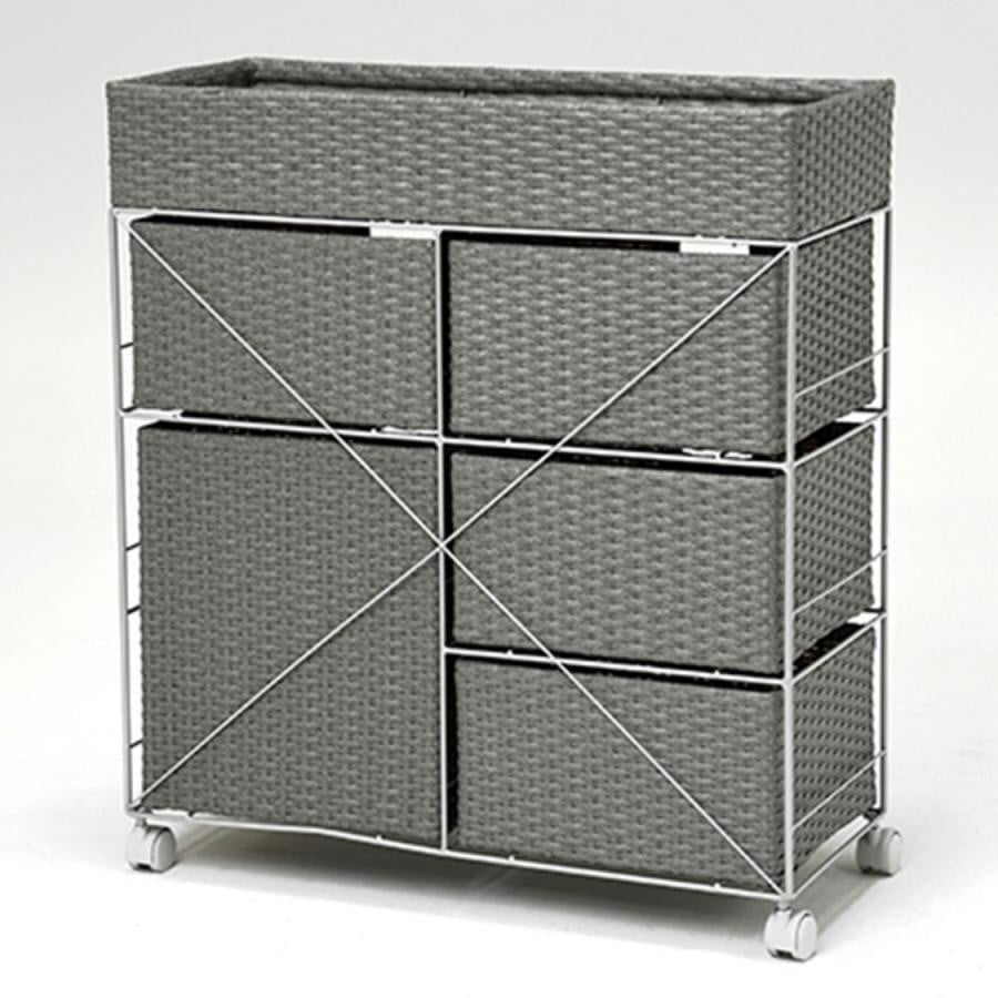 キャスター付ワイドローランドリーラック ダークブラウン