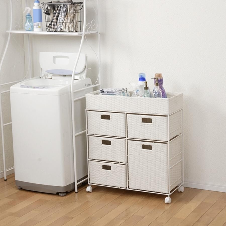 キャスター付ワイドローランドリーラック グレイ