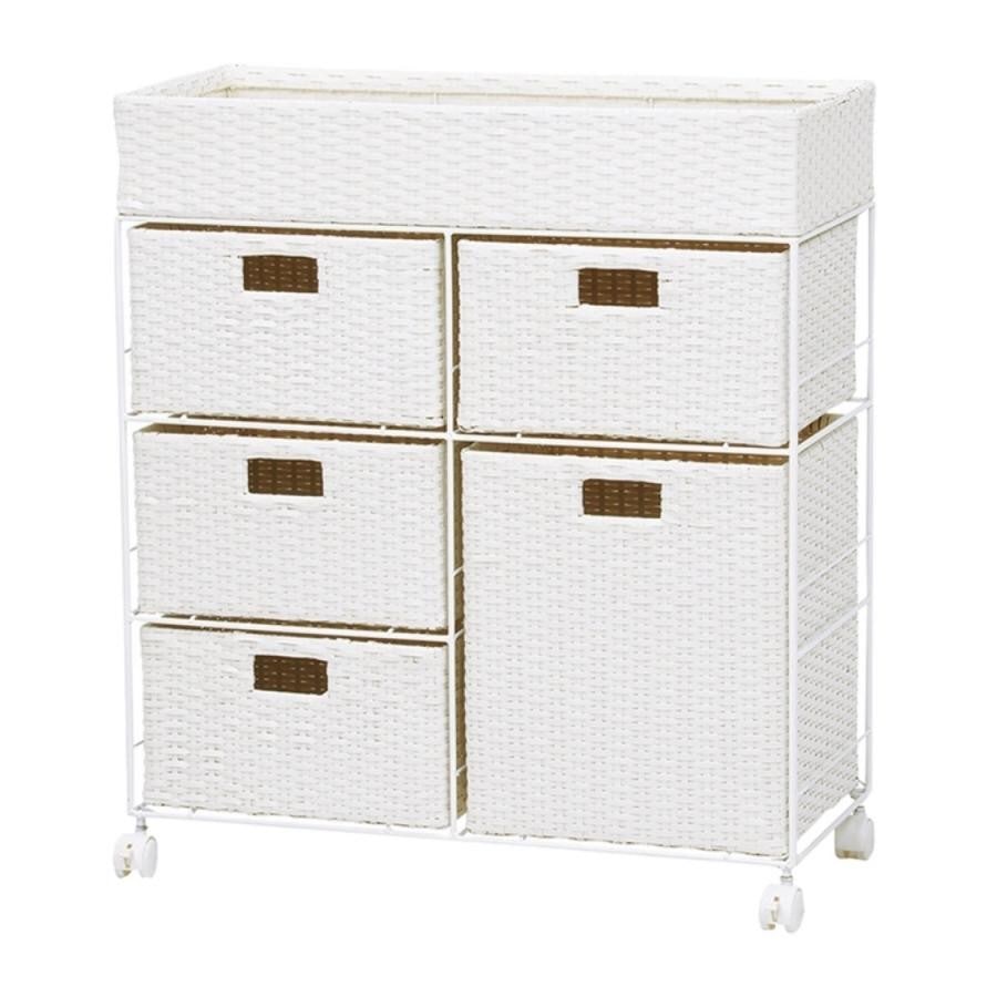 キャスター付ワイドローランドリーラック ホワイト