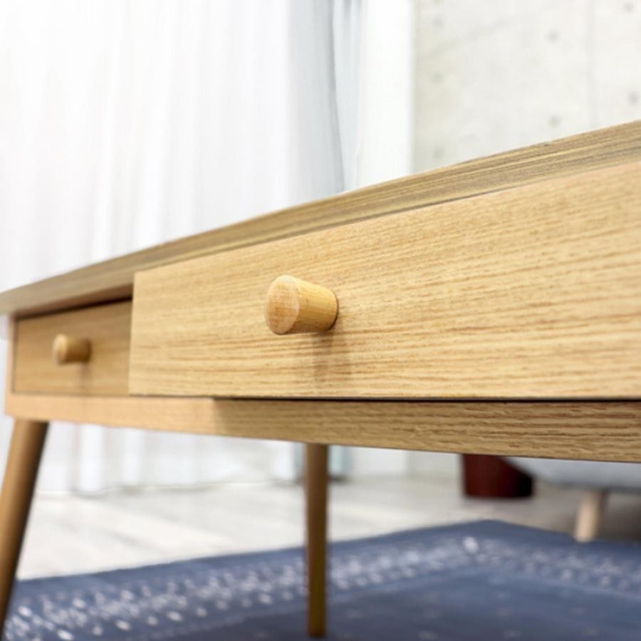 引き出し付き（2個）ローテーブル〈オーバル〉 ブラウン