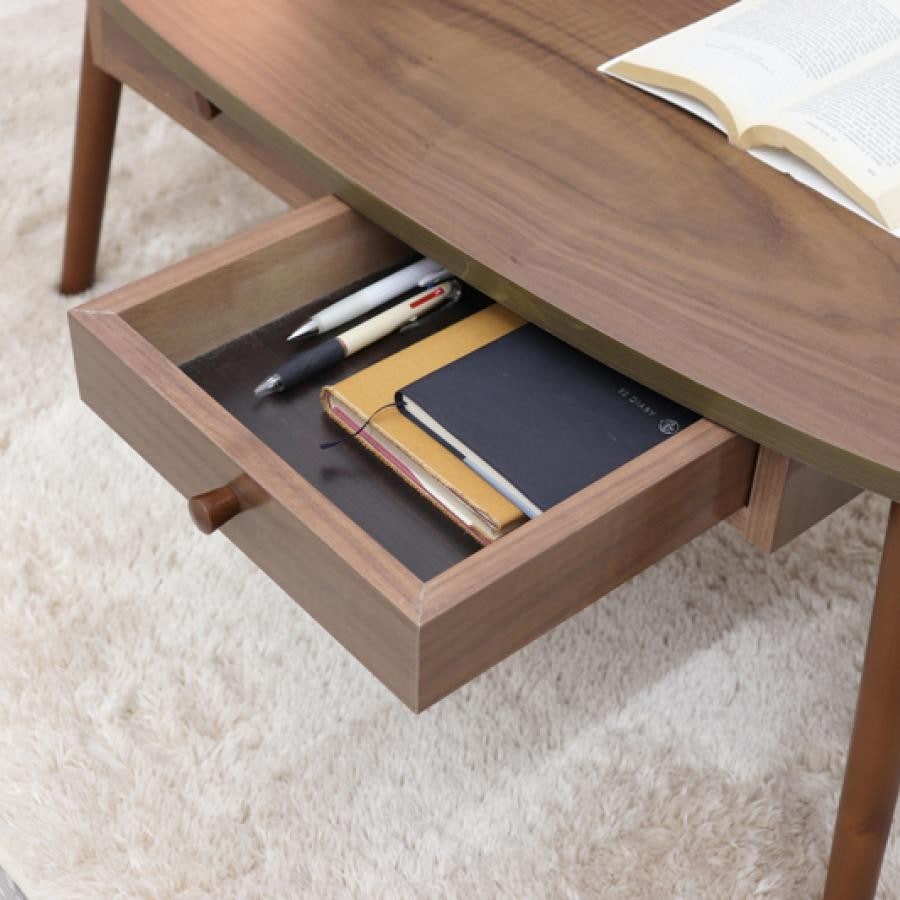 引き出し付き（2個）ローテーブル〈オーバル〉 ブラウン