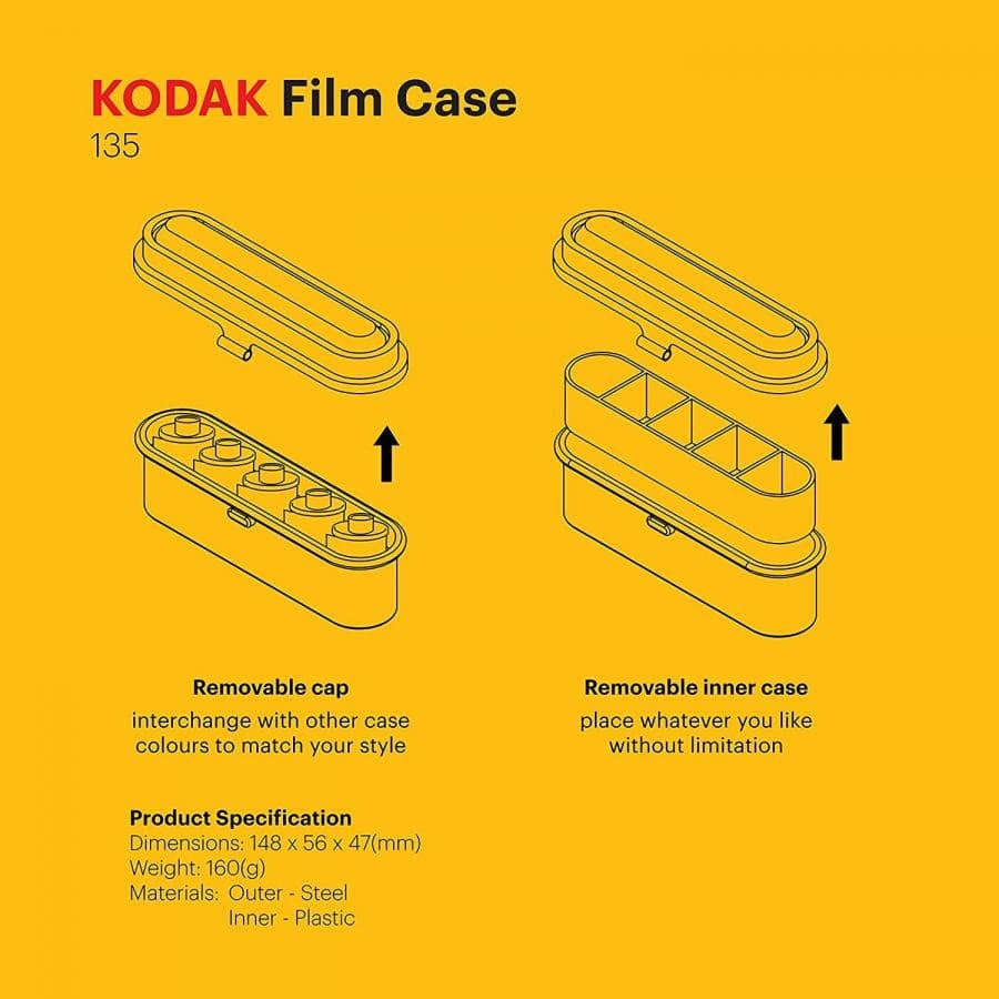 【 ★SALE★★12時までのご注文日出荷★】KODAK フィルムケース - 35mmフィルム5ロール用 - コンパクト  レトロスチールケース　　シルバー シルバー