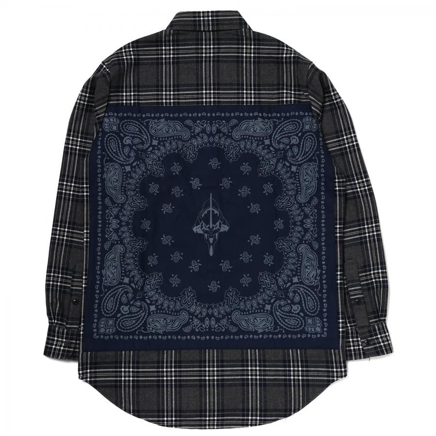 EVA-01 BANDANNA FLANNEL CHECK SHIRTS (GRAY×NAVY) GRAY×NAVY ONE SIZE