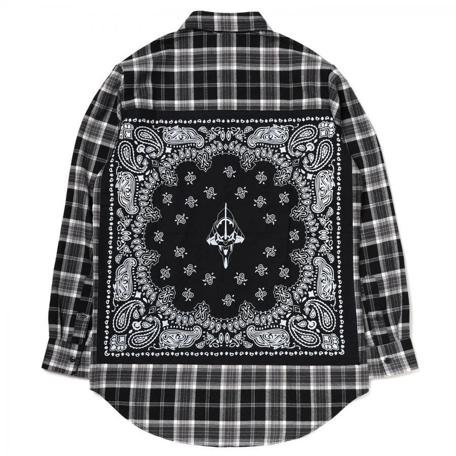 EVA-01 BANDANNA FLANNEL CHECK SHIRTS (WHITE×BLACK) WHITE×BLACK ONE SIZE