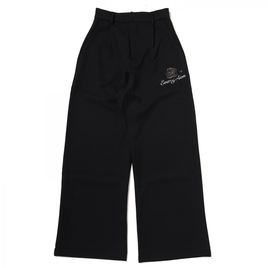 EVA-01 Flower Embroidery Wide Slacks (BLACK) BLACK SMALL
