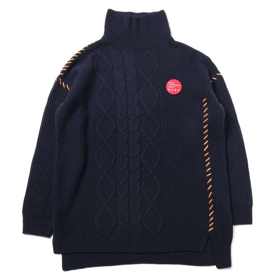 EVANGELION Hand Stitch Turtleneck Knit (NAVY) NAVY LARGE
