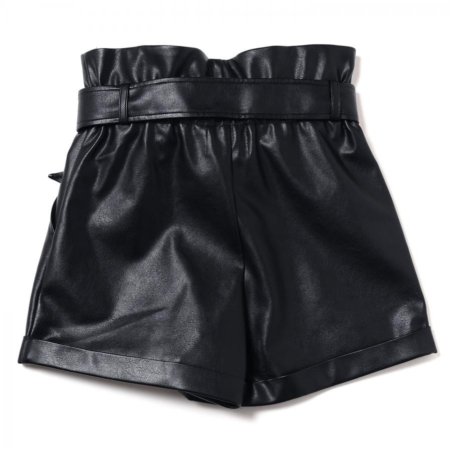 EVA-01 Flower Embroidery Vegan Leather Bermuda Shorts (BLACK) BLACK S