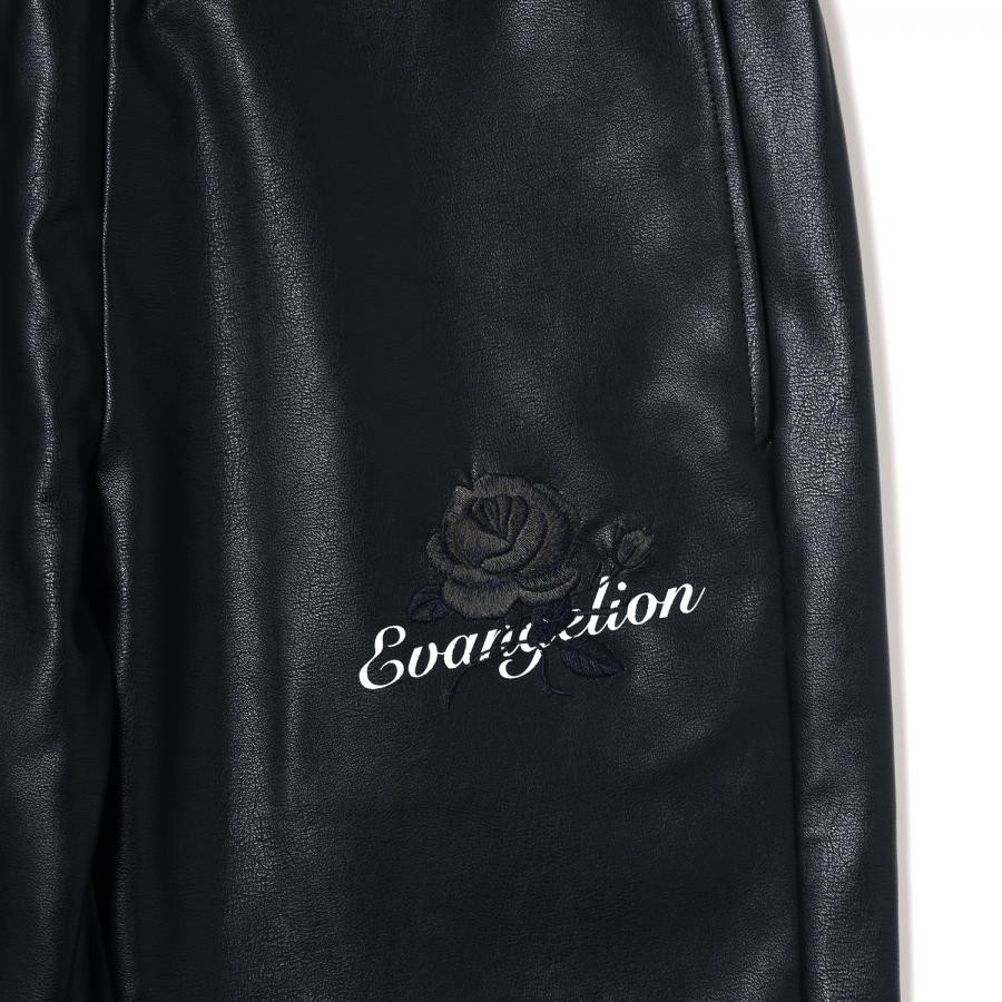 EVA-01 Flower Embroidery Vegan Leather Pants (BLACK) BLACK L