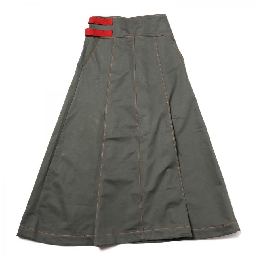 EVANGELION Side Belt Long Skirt (OLIVE) OLIVE FREE