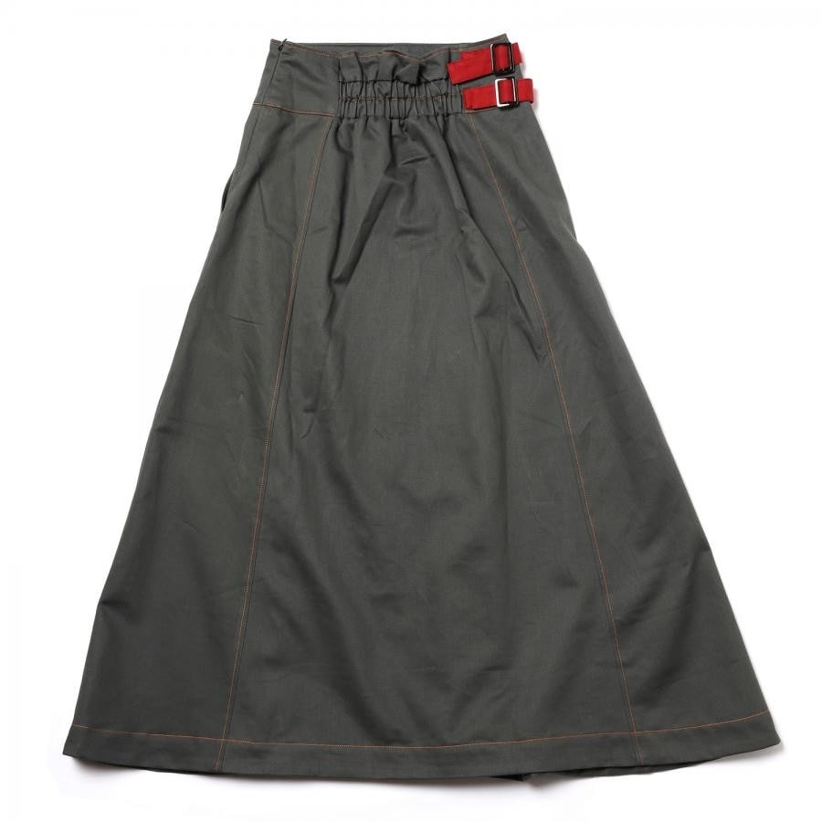 EVANGELION Side Belt Long Skirt (OLIVE) OLIVE FREE