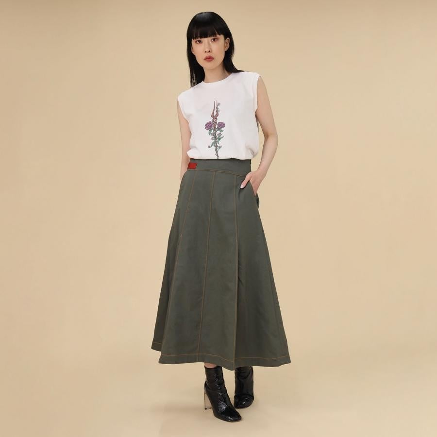 EVANGELION Side Belt Long Skirt (OLIVE) OLIVE FREE
