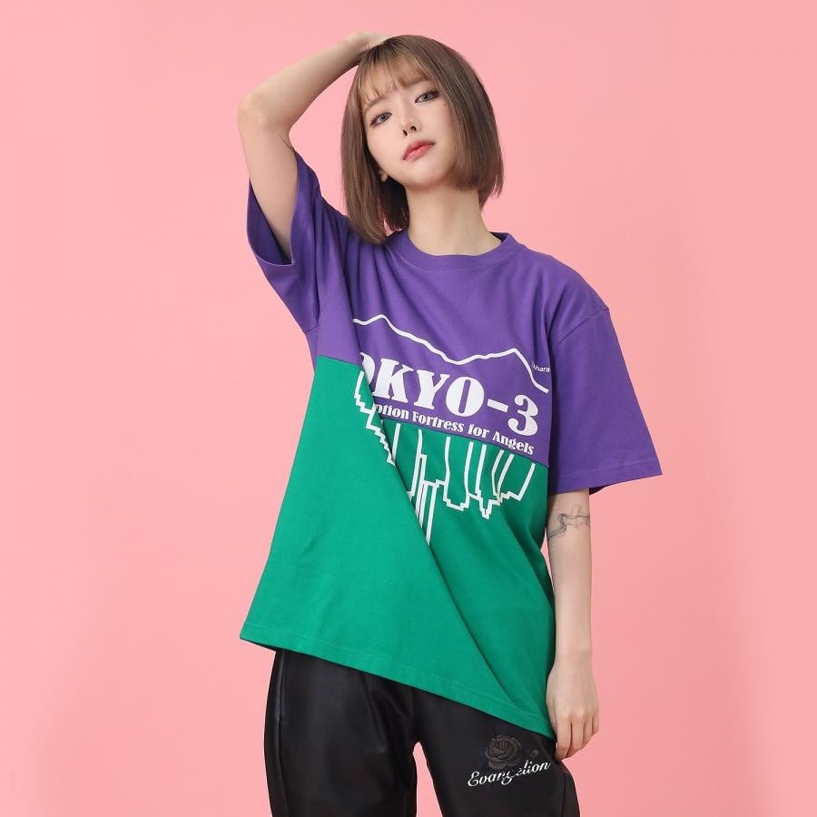 TOKYO-3 2Tone T-Shirt β (PURPLE×GREEN) PURPLE×GREEN L