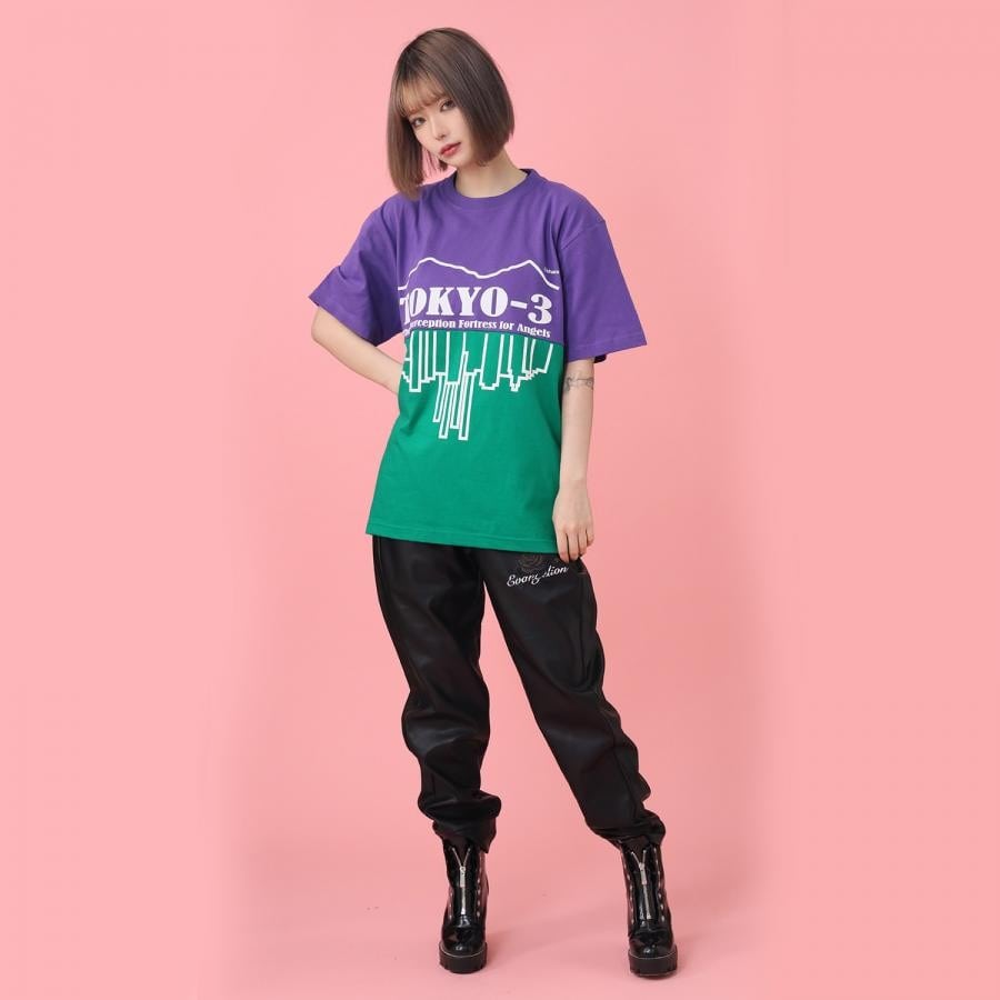 TOKYO-3 2Tone T-Shirt β (PURPLE×GREEN) PURPLE×GREEN L