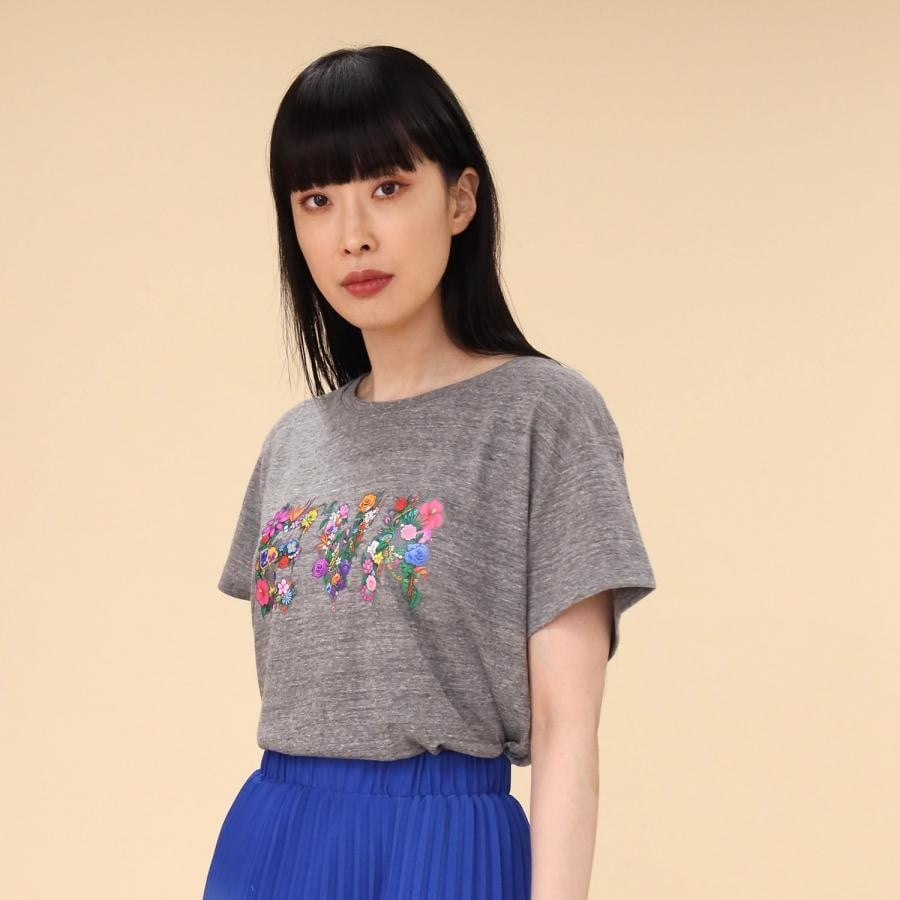 EVA Jewel & Flower T-Shirt (GRAY) GRAY ONE SIZE