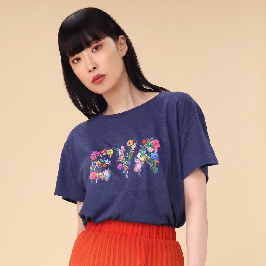 EVA Jewel & Flower T-Shirt (NAVY) NAVY ONE SIZE