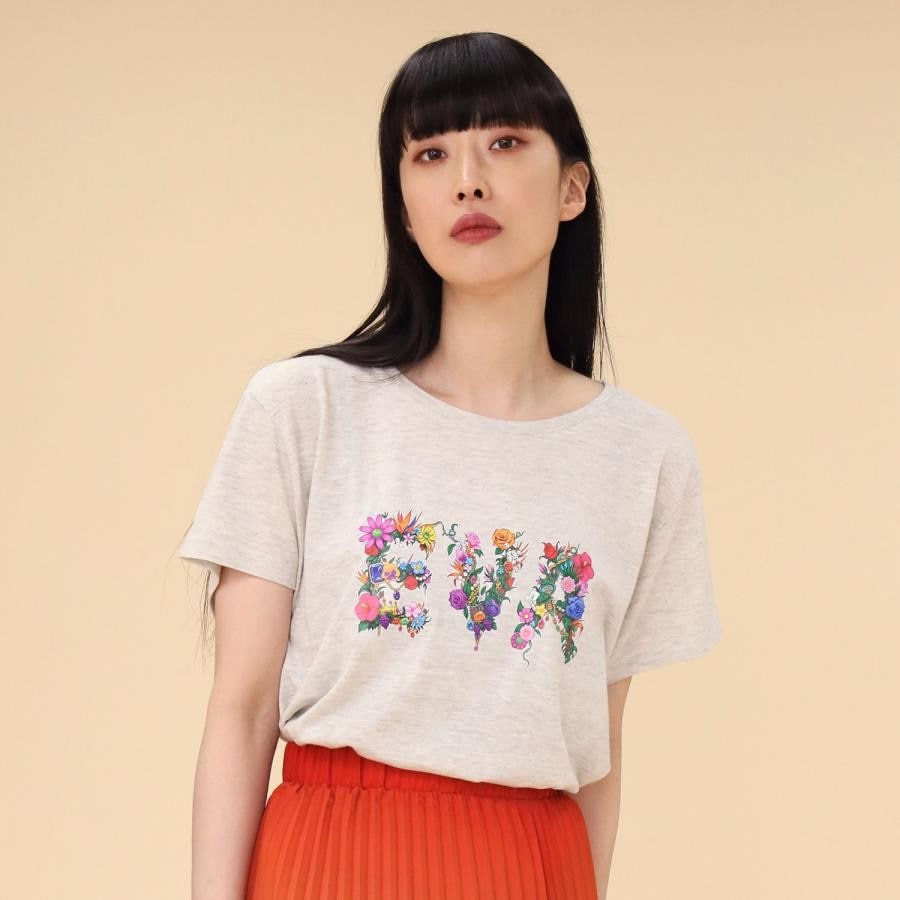 EVA Jewel & Flower T-Shirt (OATMEAL) OATMEAL ONE SIZE
