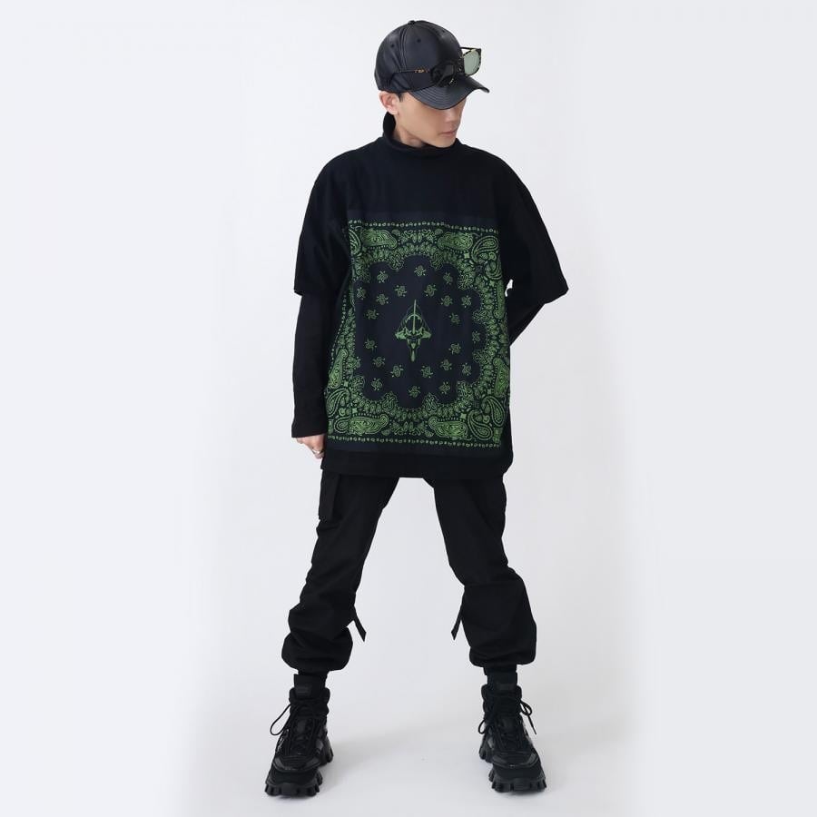 EVA-01 PAISLEYS BANDANNA T-Shirt (BLACK×GREEN) BLACK×GREEN ONE SIZE