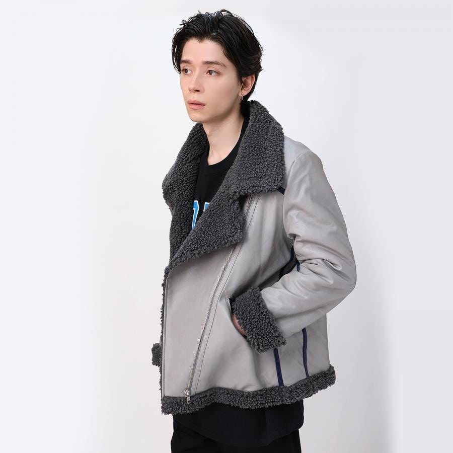 EVANGELION BOA RIDERS JACKET (GRAY×NAVY(KAWORU))(L GRAY×NAVY