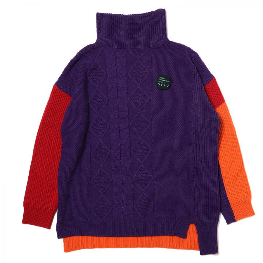 EVANGELION Panel Turtleneck Knit (ORANVE×RED×PURPLE) ORANGE×RED×PURPLE LARGE