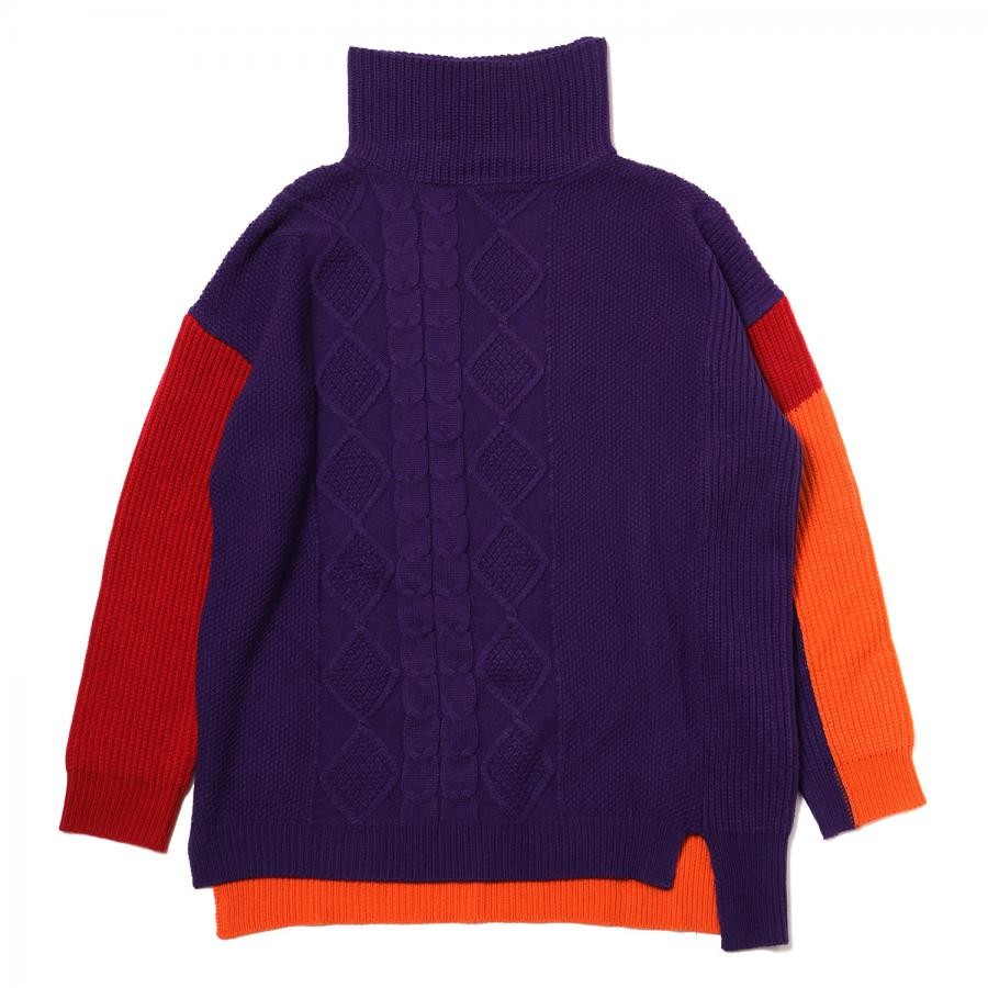 EVANGELION Panel Turtleneck Knit (ORANVE×RED×PURPLE) ORANGE×RED×PURPLE LARGE