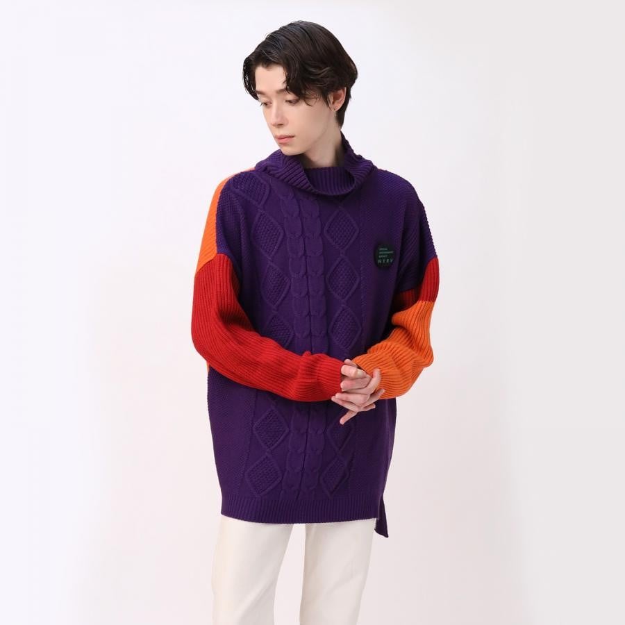 EVANGELION Panel Turtleneck Knit (ORANVE×RED×PURPLE) ORANGE×RED×PURPLE LARGE