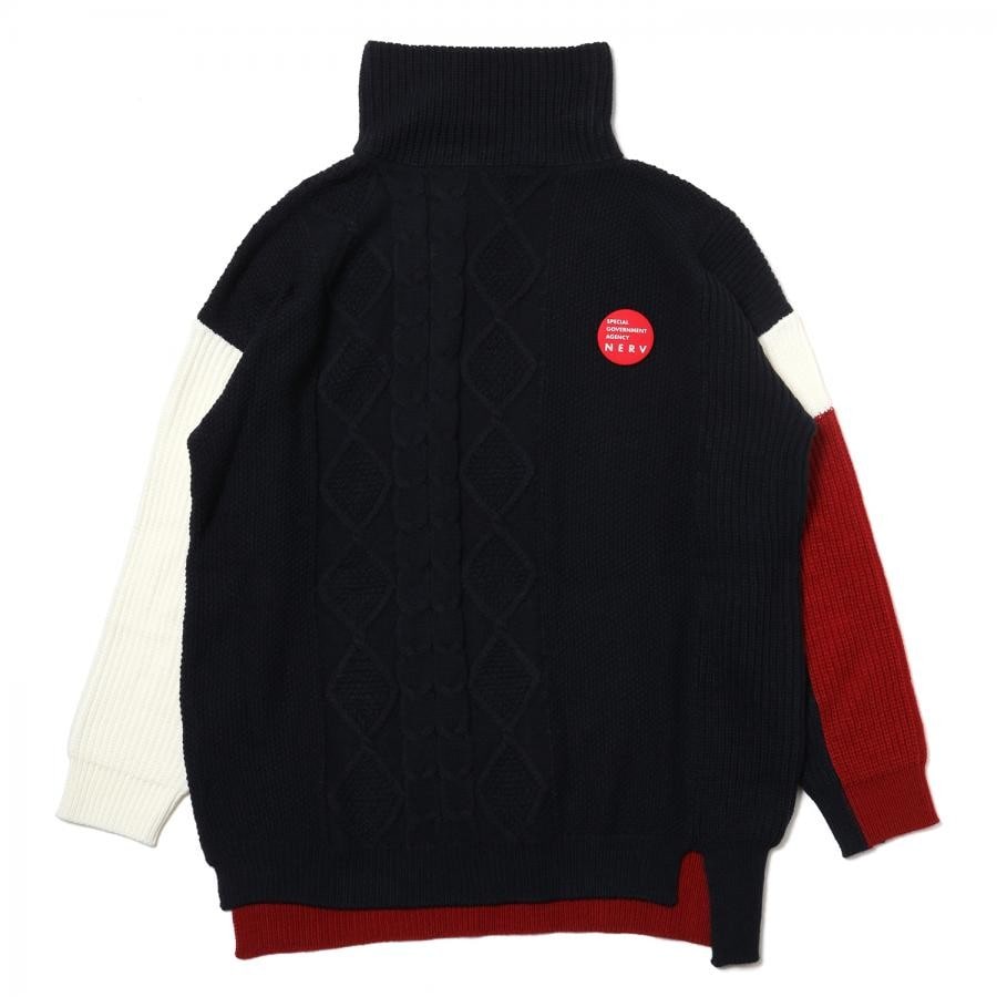 EVANGELION Panel Turtleneck Knit (BLACK×WHITE×RED)