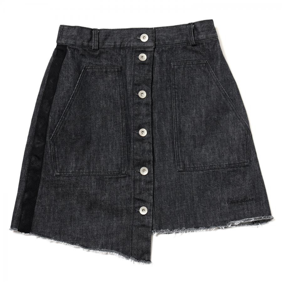 Button Fly Denim Skirt (BLACK) BLACK FREE