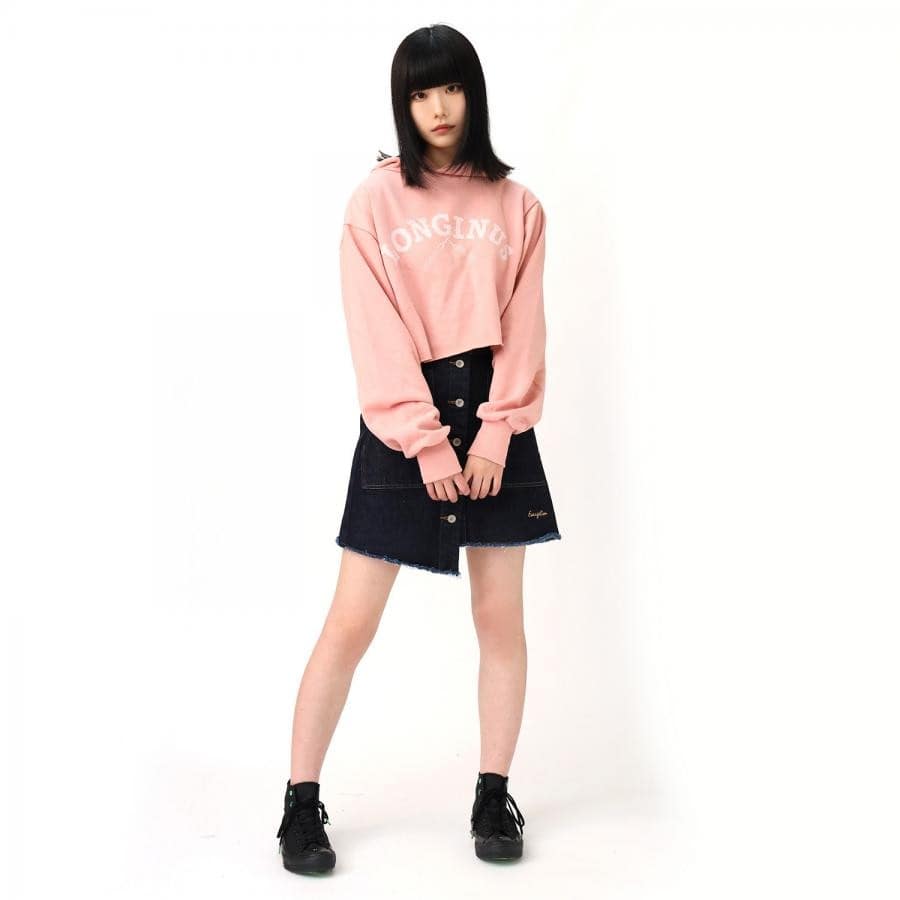Button Fly Denim Skirt (BLACK) BLACK FREE