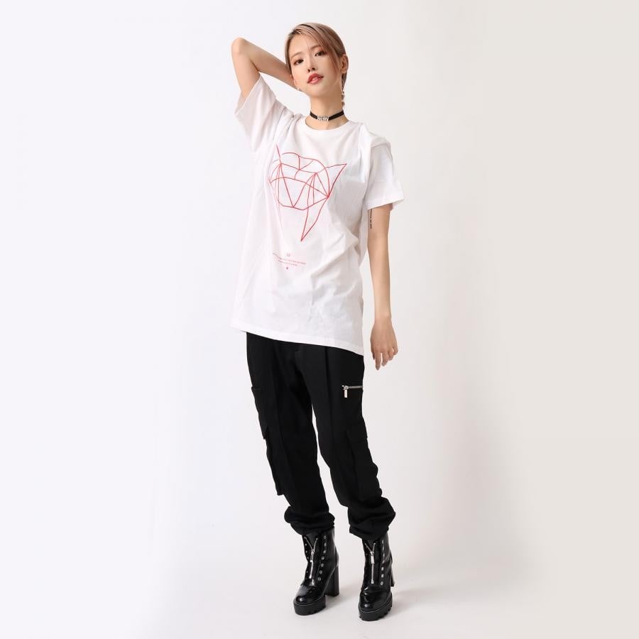 GEOMETRIC ASUKA T-Shirt (WHITE×RED) WHITE×RED XL
