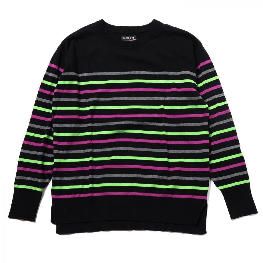 EVANGELION BORDER KNIT (GRAY×GREEN×PURPLE) GRAY×GREEN×PURPLE LARGE