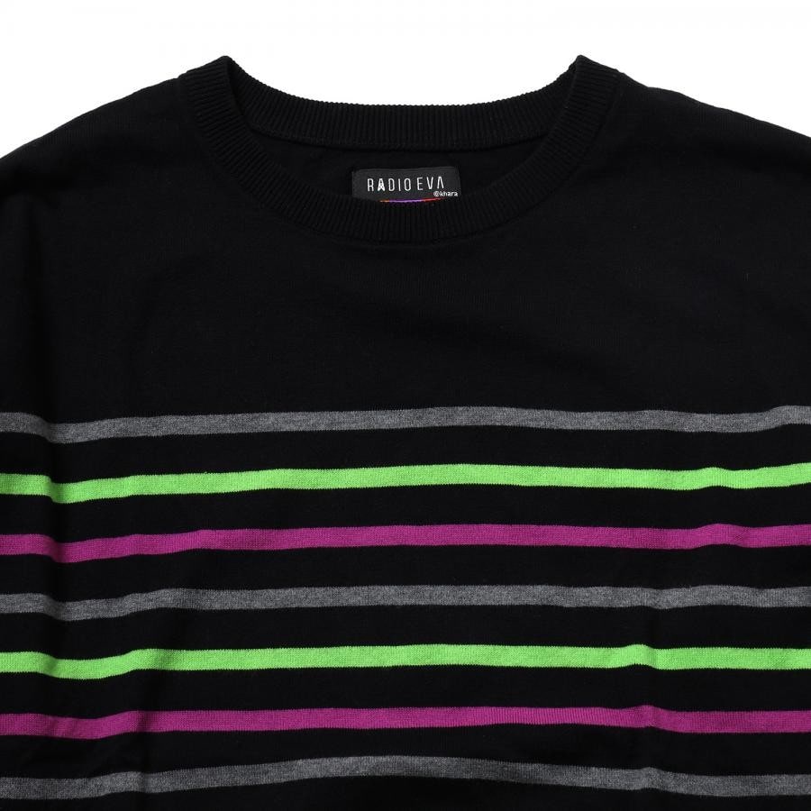 EVANGELION BORDER KNIT (GRAY×GREEN×PURPLE) GRAY×GREEN×PURPLE LARGE