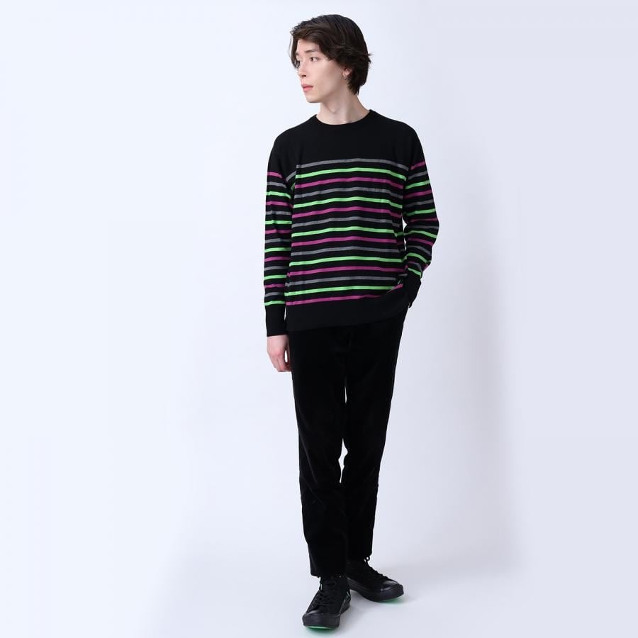 EVANGELION BORDER KNIT (GRAY×GREEN×PURPLE) GRAY×GREEN×PURPLE LARGE