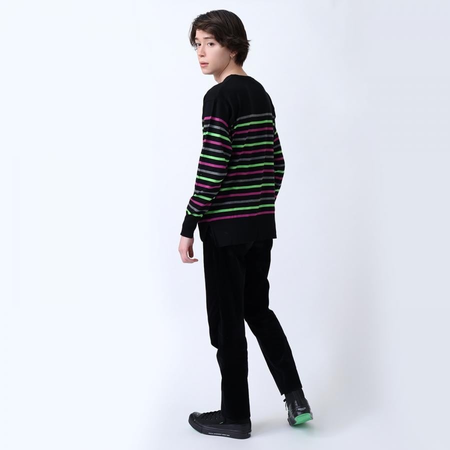 EVANGELION BORDER KNIT (GRAY×GREEN×PURPLE) GRAY×GREEN×PURPLE LARGE
