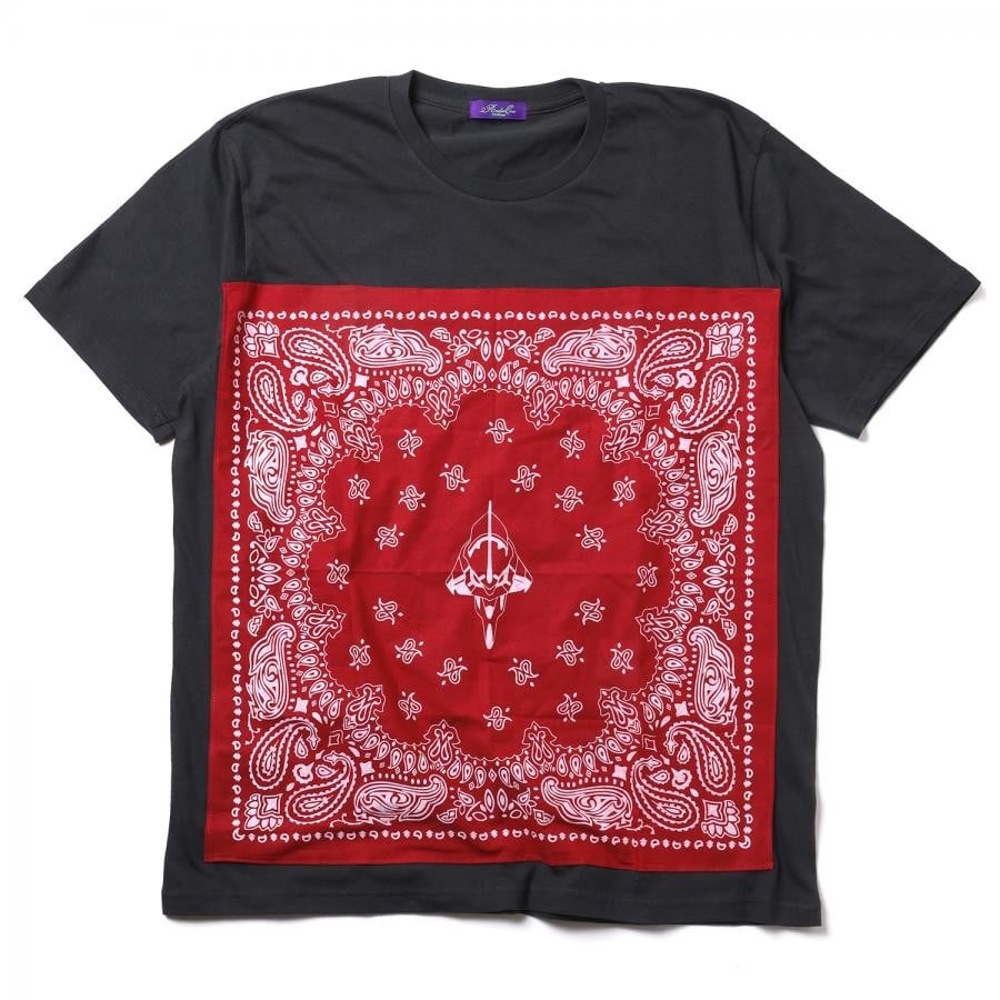 EVA-01 PAISLEYS BANDANNA T-Shirt (CHACOAL×RED)