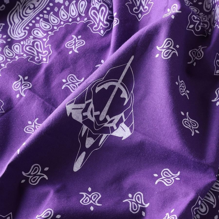 EVA-01 PAISLEYS BANDANNA T-Shirt (BLACK×PURPLE) BLACK×PURPLE ONE SIZE
