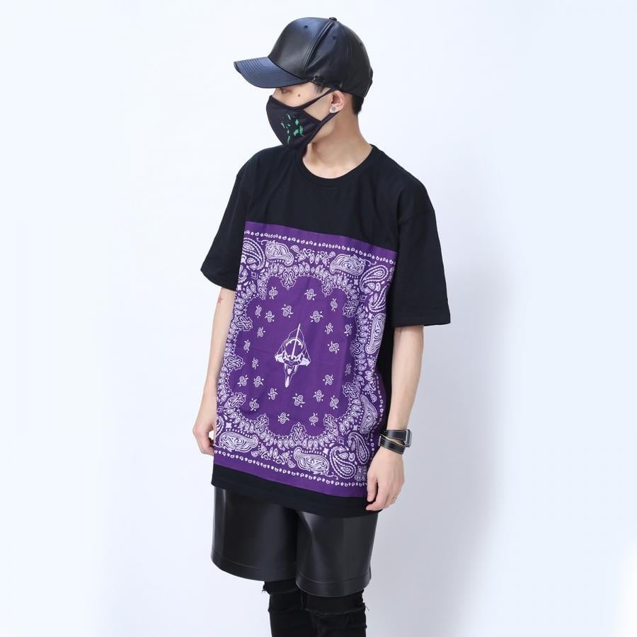 EVA-01 PAISLEYS BANDANNA T-Shirt (BLACK×PURPLE) BLACK×PURPLE ONE SIZE