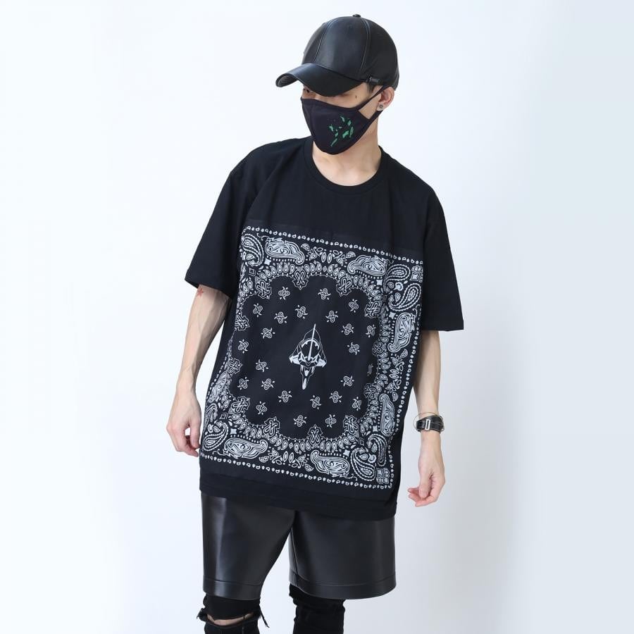 EVA-01 PAISLEYS BANDANNA T-Shirt (BLACK×BLACK) BLACK×BLACK ONE SIZE