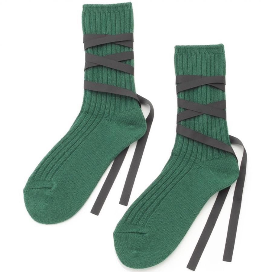 RIBBON LACEUP SOCKS GRN F