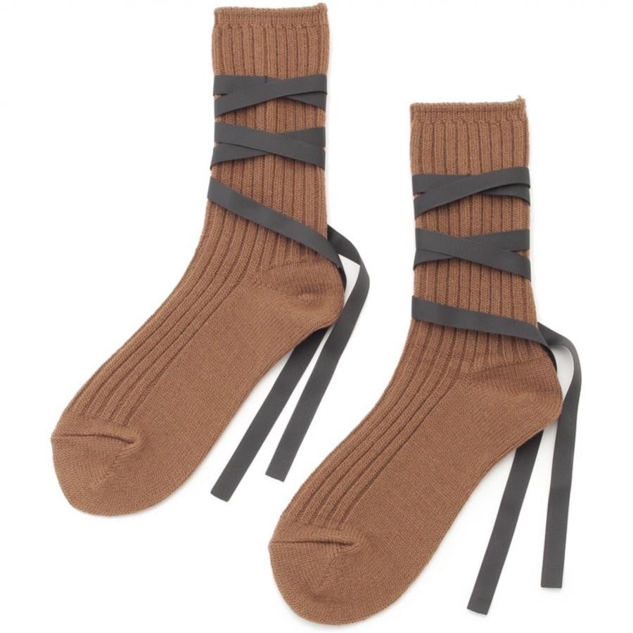 RIBBON LACEUP SOCKS BRW F
