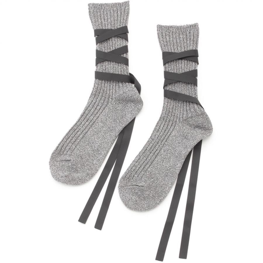 GLITTER RIBBON LACE UP SOCKS GLD F