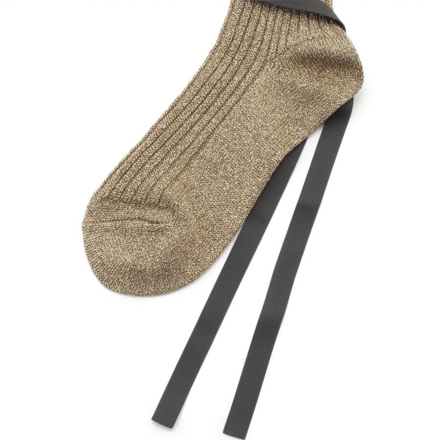 GLITTER RIBBON LACE UP SOCKS GLD F