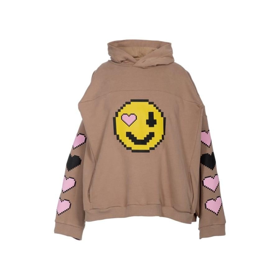 NATASHA ZINKO PIXEL SMILEY BOX HOODIE BROWN BROWN XXS