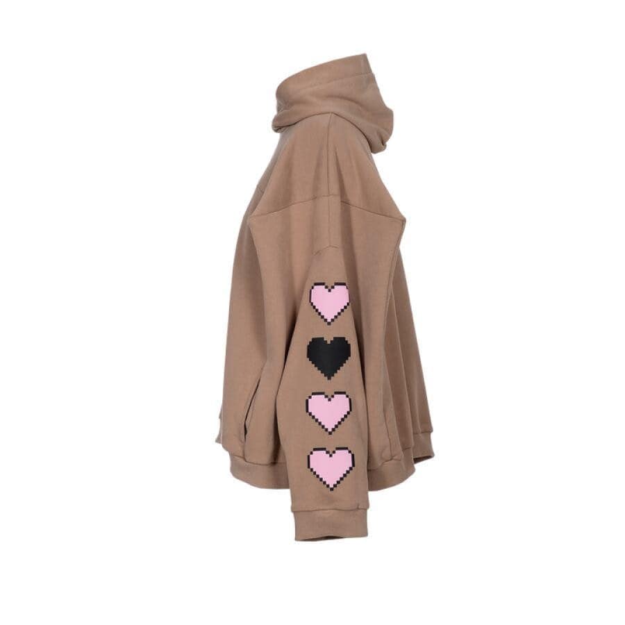 NATASHA ZINKO PIXEL SMILEY BOX HOODIE BROWN BROWN XS