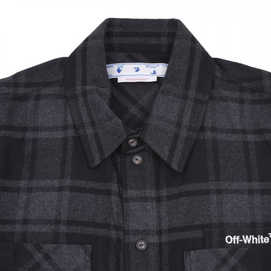 【OFF-WHITE】OUTLINE ARR FLANNEL SHIRT(GREY/WHITE) GREY/WHITE M